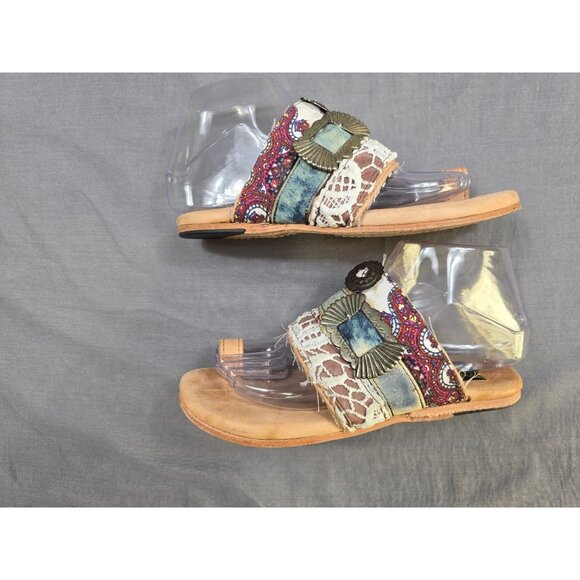 Freebird By Steven Lava Boho Slides Sandals Size 6 Paisley Lace Leather Sole - Picture 3 of 6